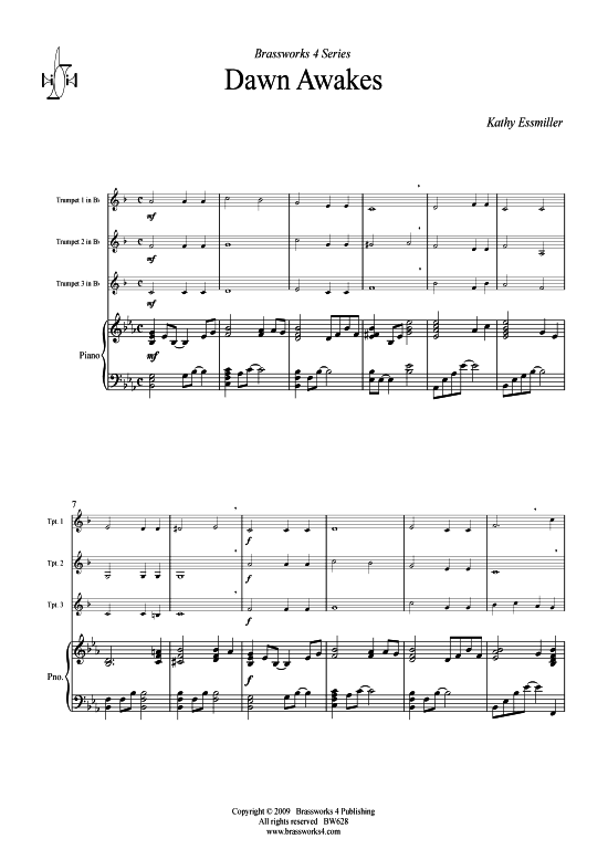 Dawn Awakes (3x Trompete + Klavier) (Trio (Blech Brass)) von Kathy Essmiller