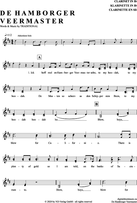 De Hamborger Veermaster (Klarinette in B) (Klarinette) von Blaue Jungs