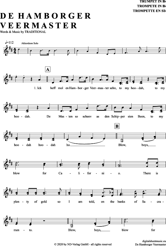 De Hamborger Veermaster (Trompete in B) (Trompete) von Blaue Jungs