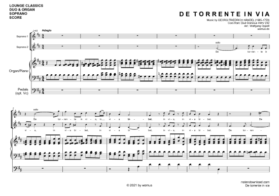De Torrente In Via (Trio f r 2 Sopranstimmen + Orgel Klavier opt. Violoncello) (Trio (Orgel  2 St.)) von Georg Friedrich H ndel (arr. WO)