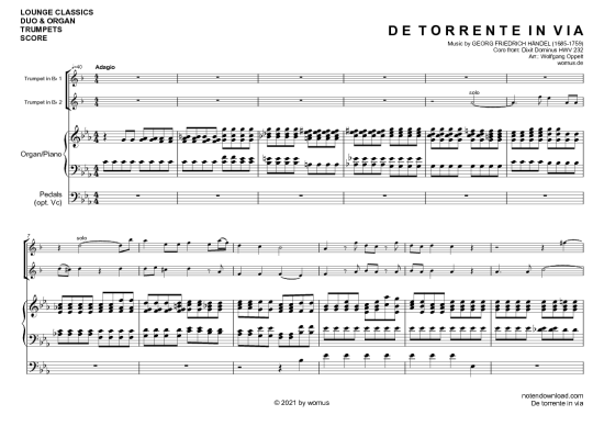 De Torrente In Via (Trio f r 2 Trompeten in B + Orgel Klavier opt. Violoncello) (Trio (Orgel  2 St.)) von Georg Friedrich H ndel (arr. WO)