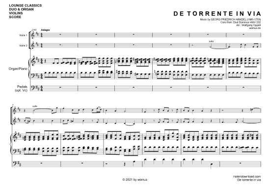 De Torrente In Via (Trio f r 2 Violinen + Orgel Klavier opt. Violoncello) (Trio (Orgel  2 St.)) von Georg Friedrich H ndel (arr. WO)