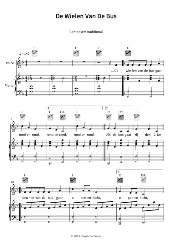 De Wielen Van De Bus (Gesang + Klavier Gitarre) (Klavier  Gesang) von traditional