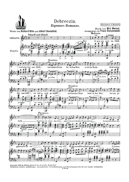 Debreczin (Klavier + Gesang) (Klavier Gesang  Gitarre) von Zigeuner Romanze
