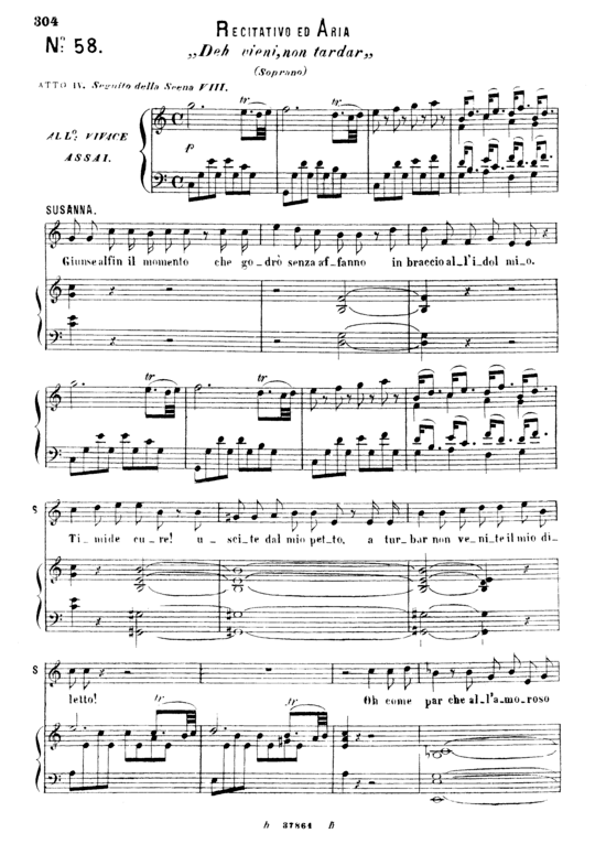 Deh vieni non tardar (Klavier + Sopran Solo) Ricordi (Klavier  Sopran) von W. A. Mozart (K.492)