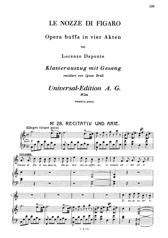 Deh vieni non tardar (Klavier + Sopran Solo) (Klavier  Sopran) von W. A. Mozart (K.492)