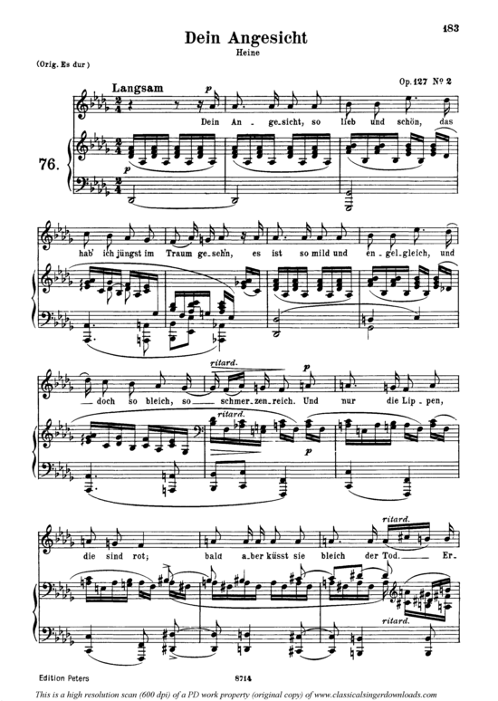 Dein Angesicht Op.127 No.2 (Gesang mittel + Klavier) (Klavier  Gesang mittel) von Robert Schumann