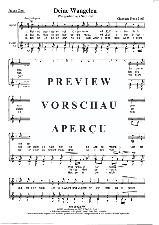 Deine Wangelen sein (Frauenchor) (Frauenchor) von Wiegenlied (Satz Franz Biebl)