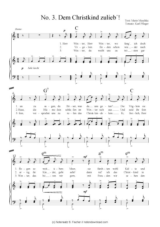 Dem Christkind zulieb (Klavier + Gesang) (Klavier Gesang  Gitarre) von arr. Karl Pfleger