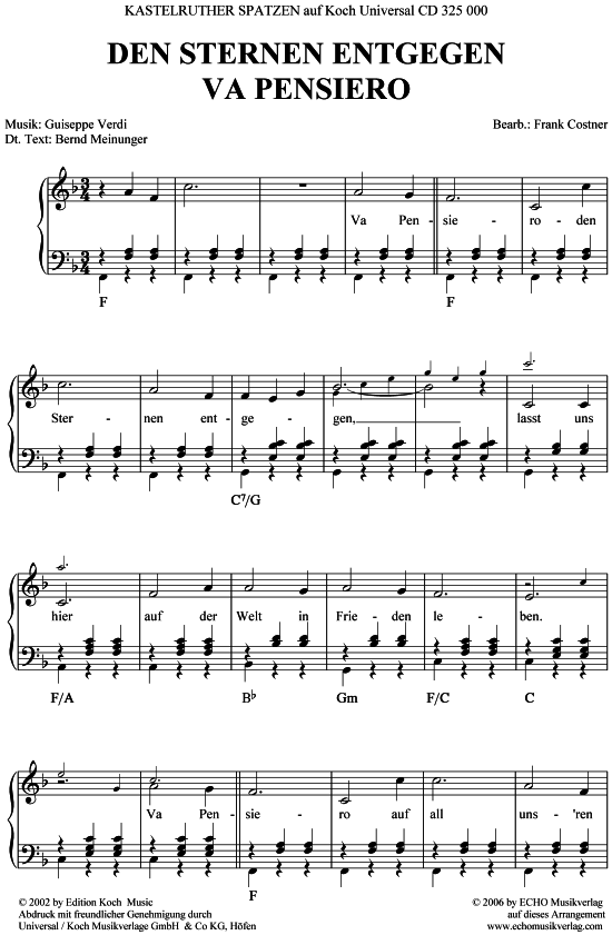 Den Sternen entgegen - Va Pensiero (Klavier Gesang  Gitarre) von Kastelruther Spatzen