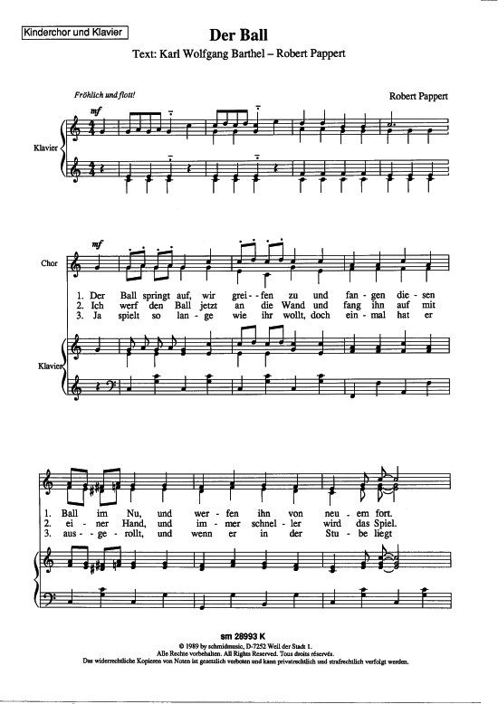Der Ball (Kinderchor + Klavier) (Kinderchor) von Robert Pappert