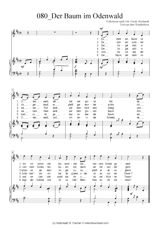 Der Baum im Odenwald (Klavier + Gesang) (Klavier  Gesang) von Volksweise nach Joh. Friedr. Reichardt Text aus dem Wunderhorn