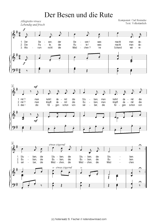 Der Besen und die Rute (Klavier + Gesang) (Klavier  Gesang) von Carl Reinecke  Volkst mlich