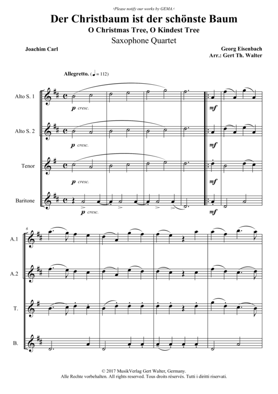 Der Christbaum ist der sch nste Baum (Saxophon Quartett) (Quartett (Saxophon)) von Georg Eisenbach