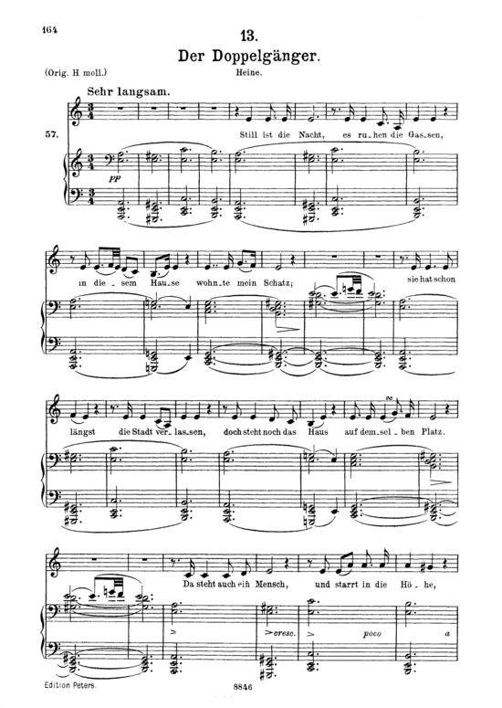 Der Doppelg acirc nger D.957-13 (Schwanengesang) (Gesang mittel + Klavier) (Klavier  Gesang mittel) von Schubert Franz
