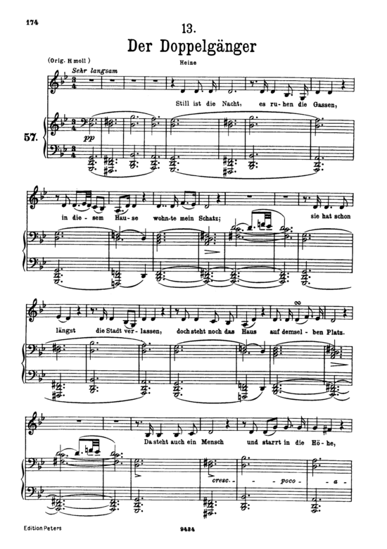 Der Doppelg acirc nger D.957-13 (Schwanengesang) (Gesang tief + Klavier) (Klavier  Gesang tief) von Schubert Franz