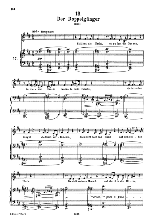 Der Doppelg auml nger D.957-13 (Schwanengesang). (Gesang hoch + Klavier) (Klavier  Gesang hoch) von Franz Schubert