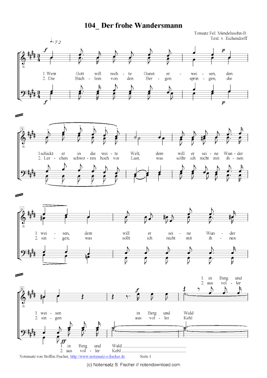 Der frohe Wandersmann (M nnerchor) (M nnerchor) von Fel. Mendelssohn-B.  v. Eichendorff 