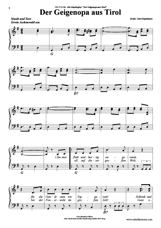 Der Geigenopa aus Tirol (Klavier + Gesang) (Klavier Gesang  Gitarre) von Die Mayrhofner