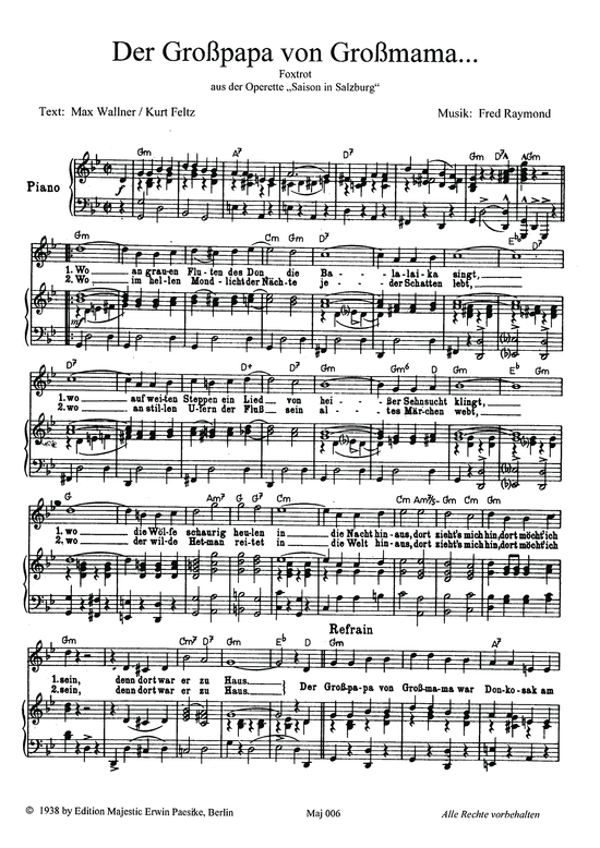 Der Gro szlig papa von Gro szlig mama (Klavier + Gesang) (Klavier Gesang  Gitarre) von Aus Saison in Salzburg (Operette)