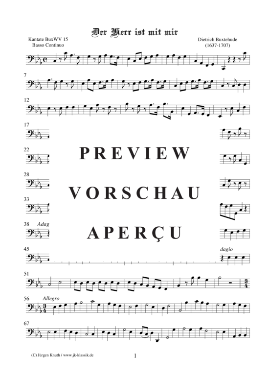 Der Herr ist mit mir (BuxWV 15) (Cello Kontrabass BC) (Gemischter Chor Streicher + Orgel) (Gemischter Chor Streicher Orgel) von Dietrich Buxtehude