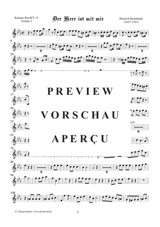 Der Herr ist mit mir (BuxWV 15) (Violine 2) (Gemischter Chor Streicher + Orgel) (Gemischter Chor Streicher Orgel) von Dietrich Buxtehude