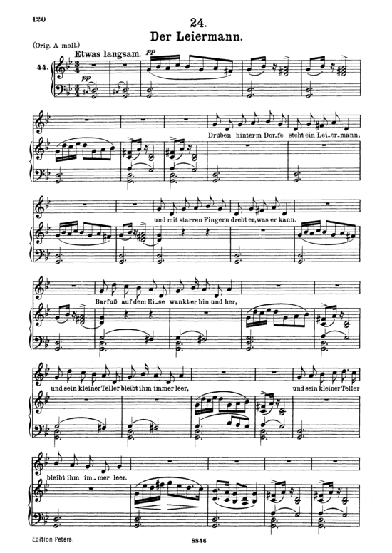 Der Leiermann D.911-24 (Winterreise) (Gesang mittel + Klavier) (Klavier  Gesang mittel) von Schubert Franz
