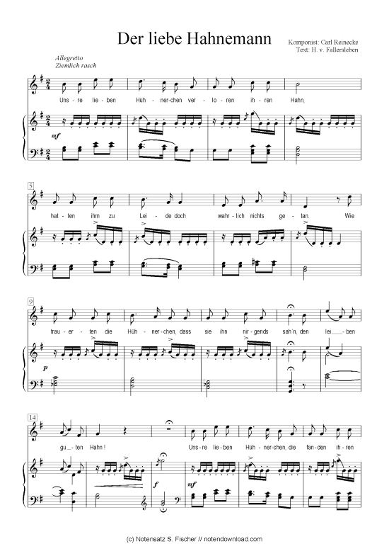 Der liebe Hahnemann (Klavier + Gesang) (Klavier  Gesang) von Carl Reinecke  H. v. Fallersleben