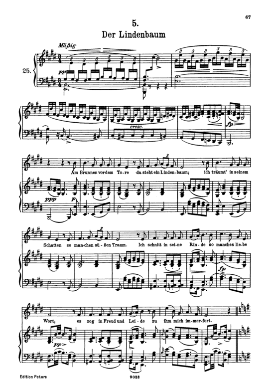 Der Lindenbaum D.911-5 (Winterreise) (Gesang hoch + Klavier) (Klavier  Gesang hoch) von Franz Schubert