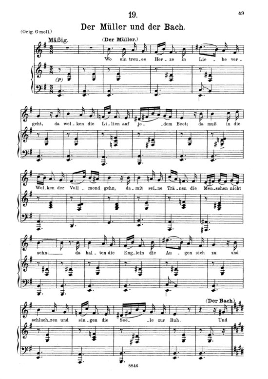 Der M uuml ller und der Bach D.795-19 (Die Sch ouml ne M uuml llerin) (Gesang mittel + Klavier) (Klavier  Gesang mittel) von Schubert Franz
