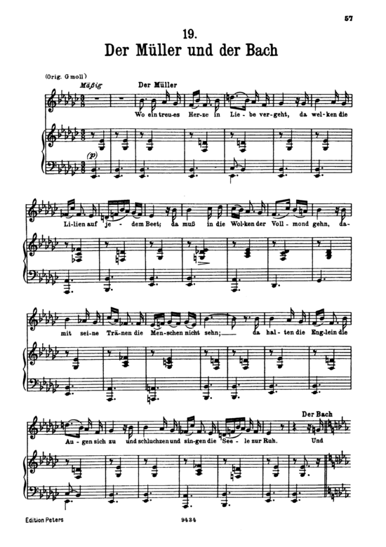 Der M uuml ller und der Bach D.795-19 (Die Sch ouml ne M uuml llerin) (Gesang tief + Klavier) (Klavier  Gesang tief) von Schubert Franz