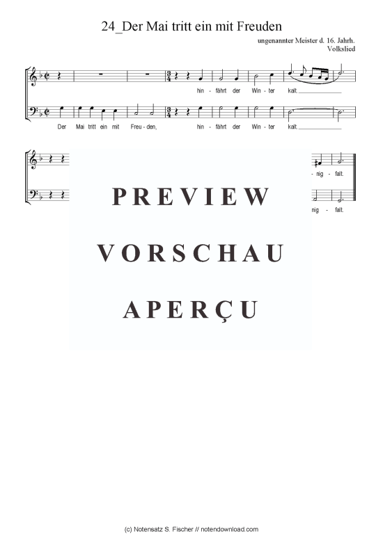 Der Mai tritt ein mit Freuden (Gemischter Chor) (Gemischter Chor) von ungenannter Meister d. 16. Jahrh. Volkslied