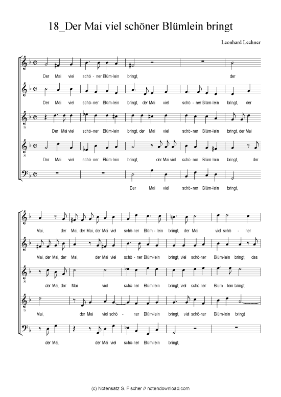 Der Mai viel sch ner Bl mlein bringt (Gemischter Chor) (Gemischter Chor) von Leonhard Lechner (1553-1606)