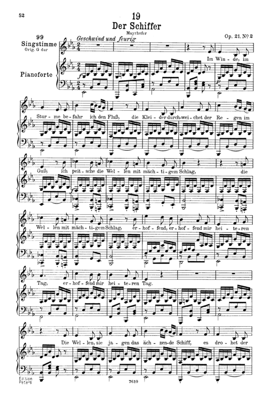 Der Schiffer D.536 (Gesang tief + Klavier) (Klavier  Gesang tief) von Franz Schubert