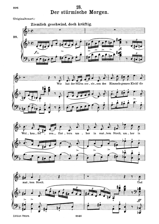 Der st uuml rmische Morgen D.911-18 (Winterreise) (Gesang mittel + Klavier) (Klavier  Gesang mittel) von Schubert Franz