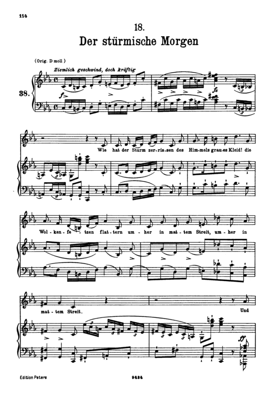 Der st uuml rmische Morgen D.911-18 (Winterreise) (Gesang tief + Klavier) (Klavier  Gesang tief) von Schubert Franz