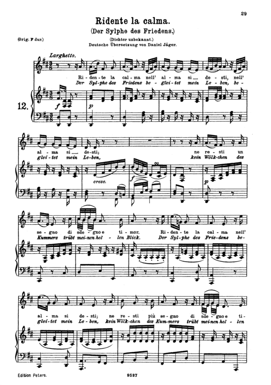 Der Sylphe des Friedens (Ridente la calma K.152) (Gesang mittel + Klavier) (Klavier  Gesang mittel) von Wolfgang Amadeus Mozart