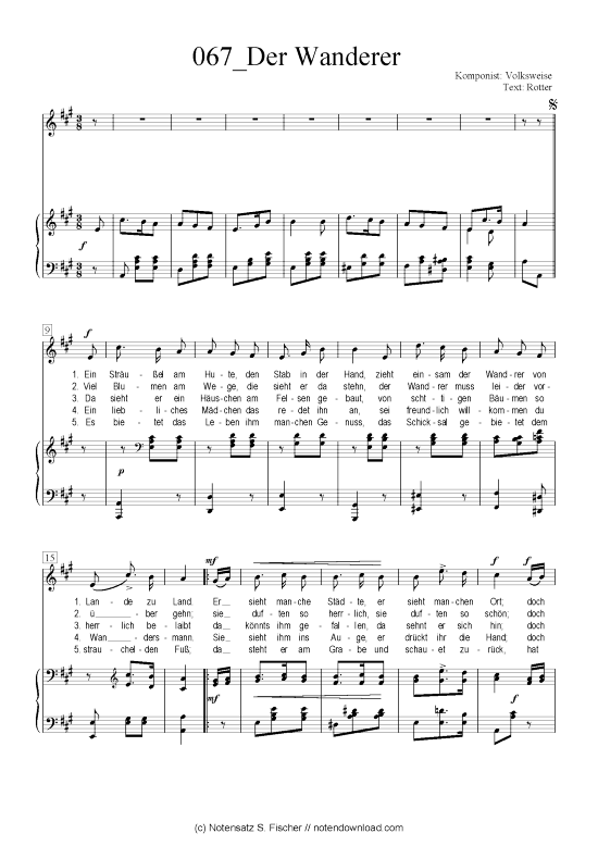 Der Wanderer (Klavier + Gesang) (Klavier  Gesang) von Volksweise  Rotter