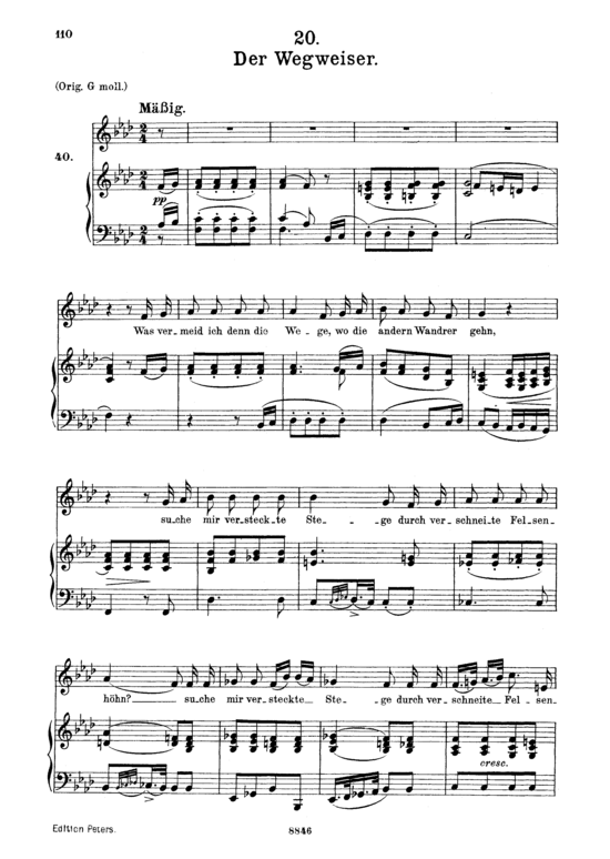 Der Wegweiser D.911-20 (Winterreise). (Gesang mittel + Klavier) (Klavier  Gesang mittel) von Schubert Franz