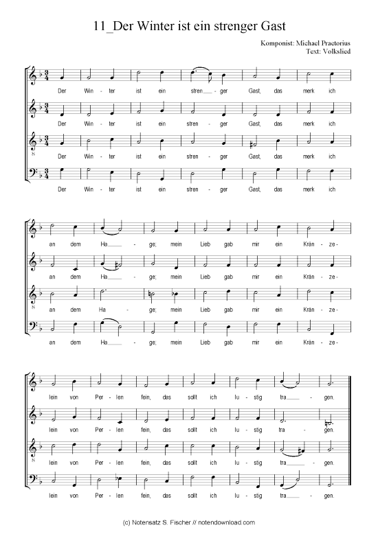 Der Winter ist ein strenger Gast (Gemischter Chor) (Gemischter Chor) von Michael Praetorius  Volkslied