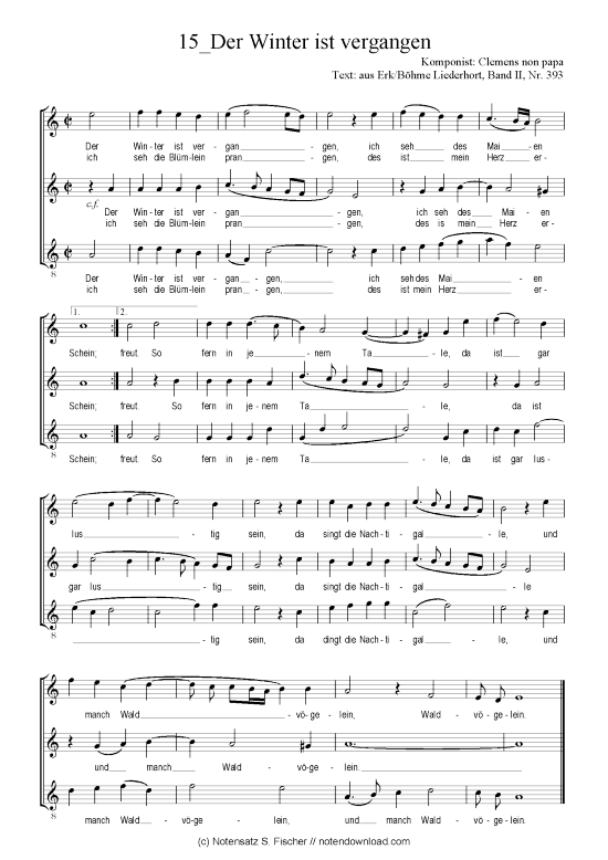 Der Winter ist vergangen (Gemischter Chor) (Gemischter Chor) von Clemens non papa  aus Erk B hme Liederhort Band II Nr. 393