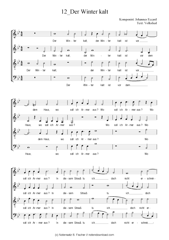 Der Winter kalt (Gemischter Chor) (Gemischter Chor) von Johannes Eccard  Volkslied