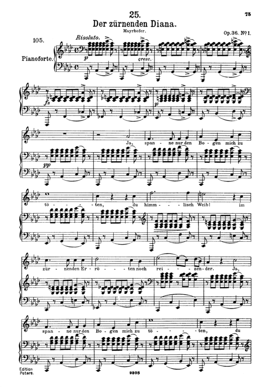 Der z uuml rnenden Diana D.707 (Gesang hoch + Klavier) (Klavier  Gesang hoch) von Franz Schubert