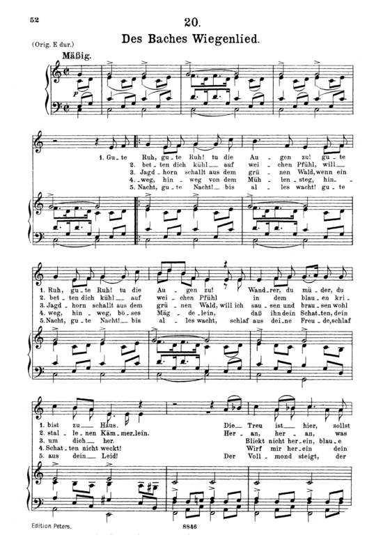 Des Baches Wiegenlied D.795-20 (Die Sch ouml ne M uuml llerin) (Gesang mittel + Klavier) (Klavier  Gesang mittel) von Schubert Franz