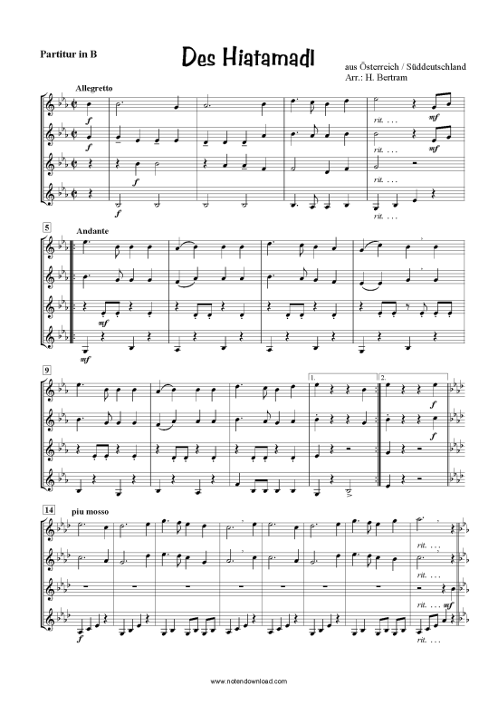 Des Hiatamadl (Trompeten-Quartett) (Quartett (Trompete)) von aus S uuml ddeutschland  Ouml sterreich