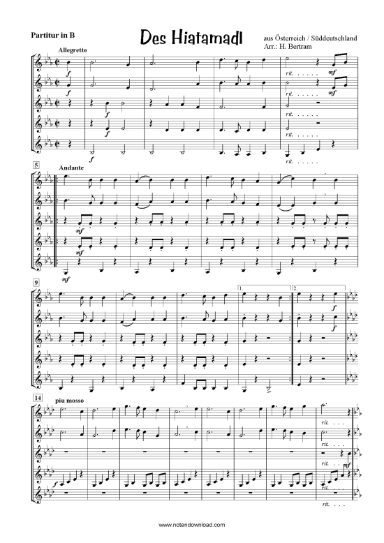 Des Hiatamadl (Trompeten-Quintett) (Quintett (Trompete)) von aus S uuml ddeutschland  Ouml sterreich