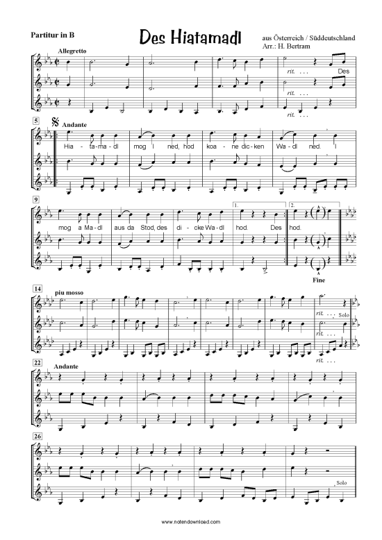 Des Hiatamadl (Trompeten-Trio) (Trio (Trompete)) von aus S ddeutschland  sterreich