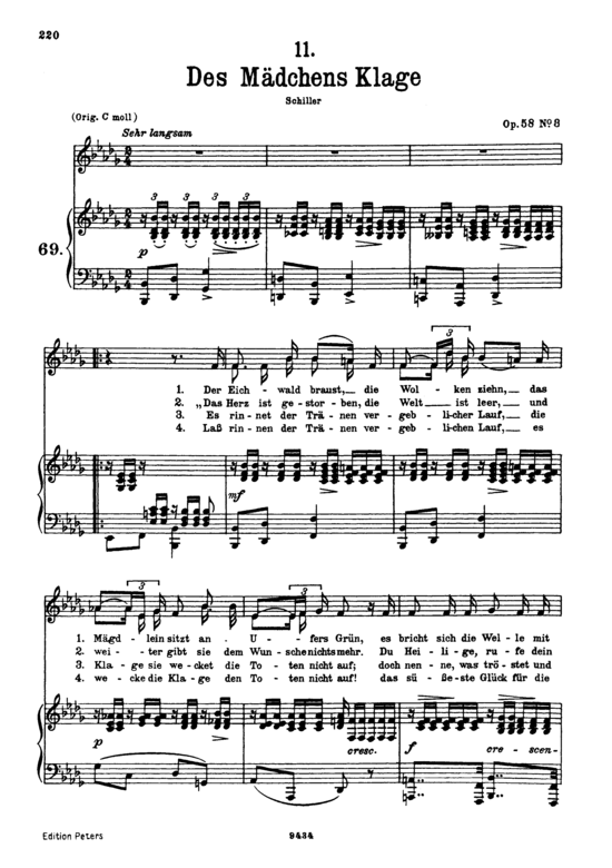 Des M dchens Klage D.191 (Gesang tief + Klavier) (Klavier  Gesang tief) von Schubert Franz