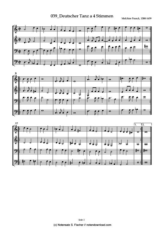 Deutscher Tanz a 4 Stimmen (Posaunenchor) von Melchior Franck (1580-1639)