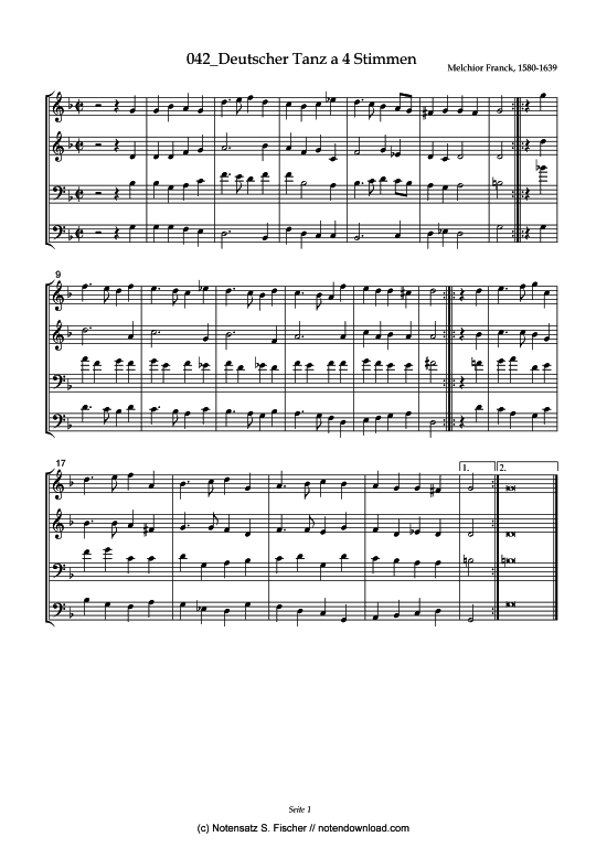 Deutscher Tanz a 4 Stimmen (Posaunenchor) von Melchior Franck (1580-1639)